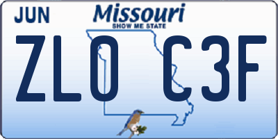 MO license plate ZL0C3F