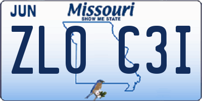 MO license plate ZL0C3I