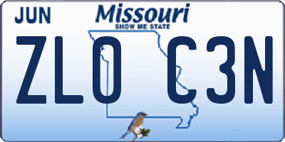 MO license plate ZL0C3N