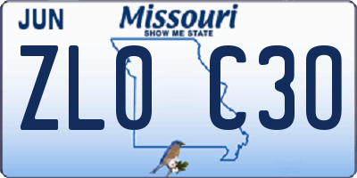 MO license plate ZL0C3O