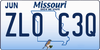 MO license plate ZL0C3Q