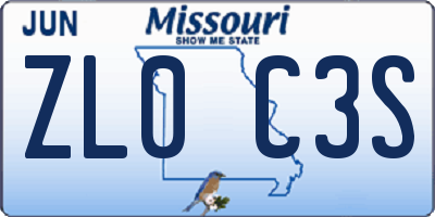 MO license plate ZL0C3S