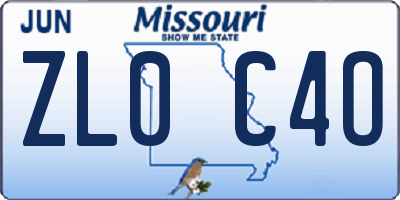 MO license plate ZL0C4O