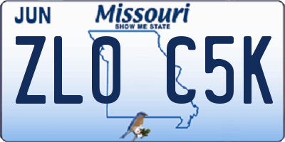 MO license plate ZL0C5K