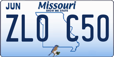 MO license plate ZL0C5O
