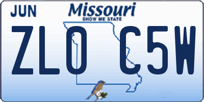 MO license plate ZL0C5W