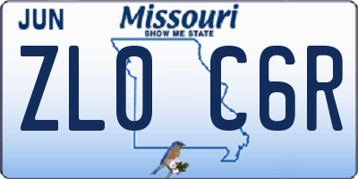 MO license plate ZL0C6R