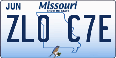 MO license plate ZL0C7E