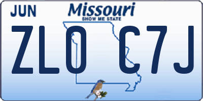 MO license plate ZL0C7J