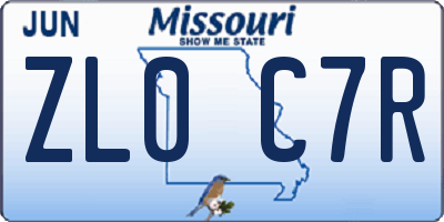 MO license plate ZL0C7R