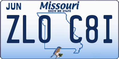 MO license plate ZL0C8I