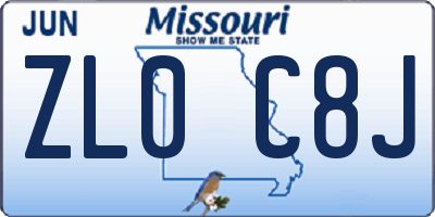MO license plate ZL0C8J