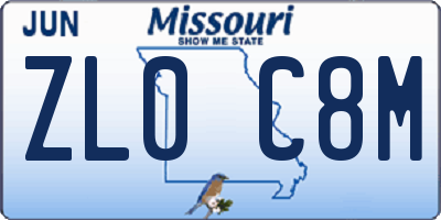 MO license plate ZL0C8M