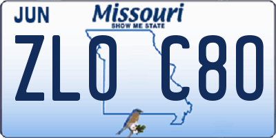 MO license plate ZL0C8O