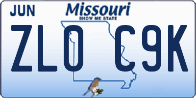 MO license plate ZL0C9K