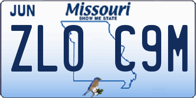 MO license plate ZL0C9M