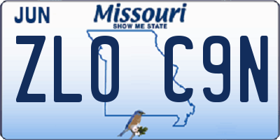 MO license plate ZL0C9N