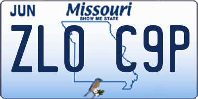 MO license plate ZL0C9P