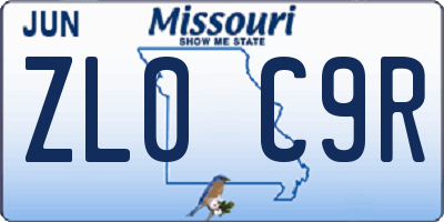 MO license plate ZL0C9R