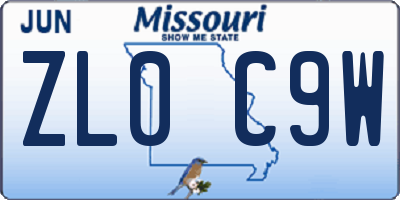 MO license plate ZL0C9W