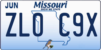 MO license plate ZL0C9X