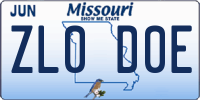 MO license plate ZL0D0E