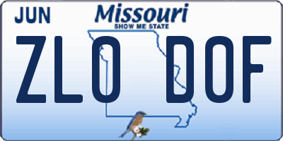 MO license plate ZL0D0F