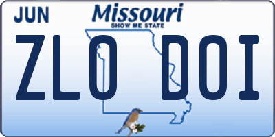 MO license plate ZL0D0I