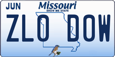 MO license plate ZL0D0W