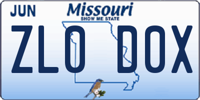 MO license plate ZL0D0X