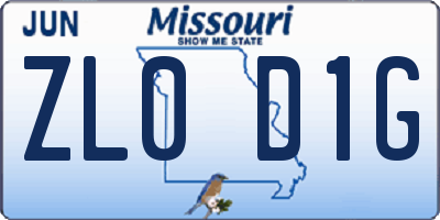 MO license plate ZL0D1G
