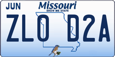 MO license plate ZL0D2A