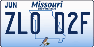 MO license plate ZL0D2F