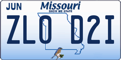 MO license plate ZL0D2I