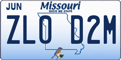 MO license plate ZL0D2M