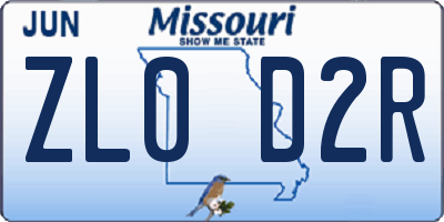 MO license plate ZL0D2R