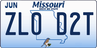 MO license plate ZL0D2T