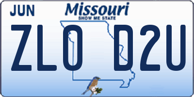 MO license plate ZL0D2U