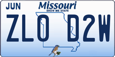 MO license plate ZL0D2W