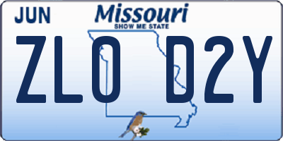 MO license plate ZL0D2Y