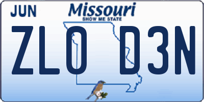 MO license plate ZL0D3N