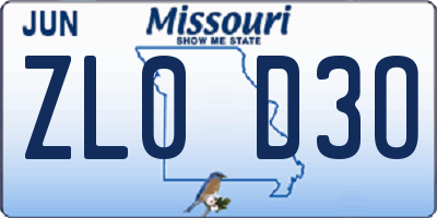 MO license plate ZL0D3O