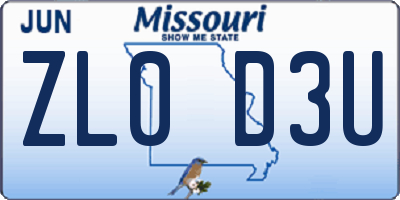 MO license plate ZL0D3U