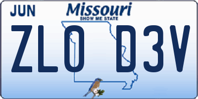 MO license plate ZL0D3V