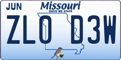 MO license plate ZL0D3W