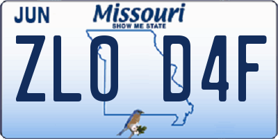 MO license plate ZL0D4F