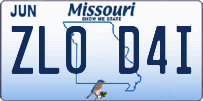 MO license plate ZL0D4I