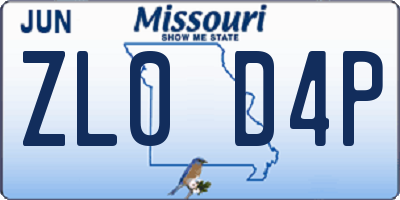 MO license plate ZL0D4P