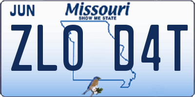 MO license plate ZL0D4T