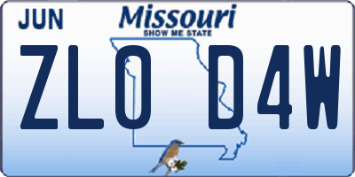 MO license plate ZL0D4W